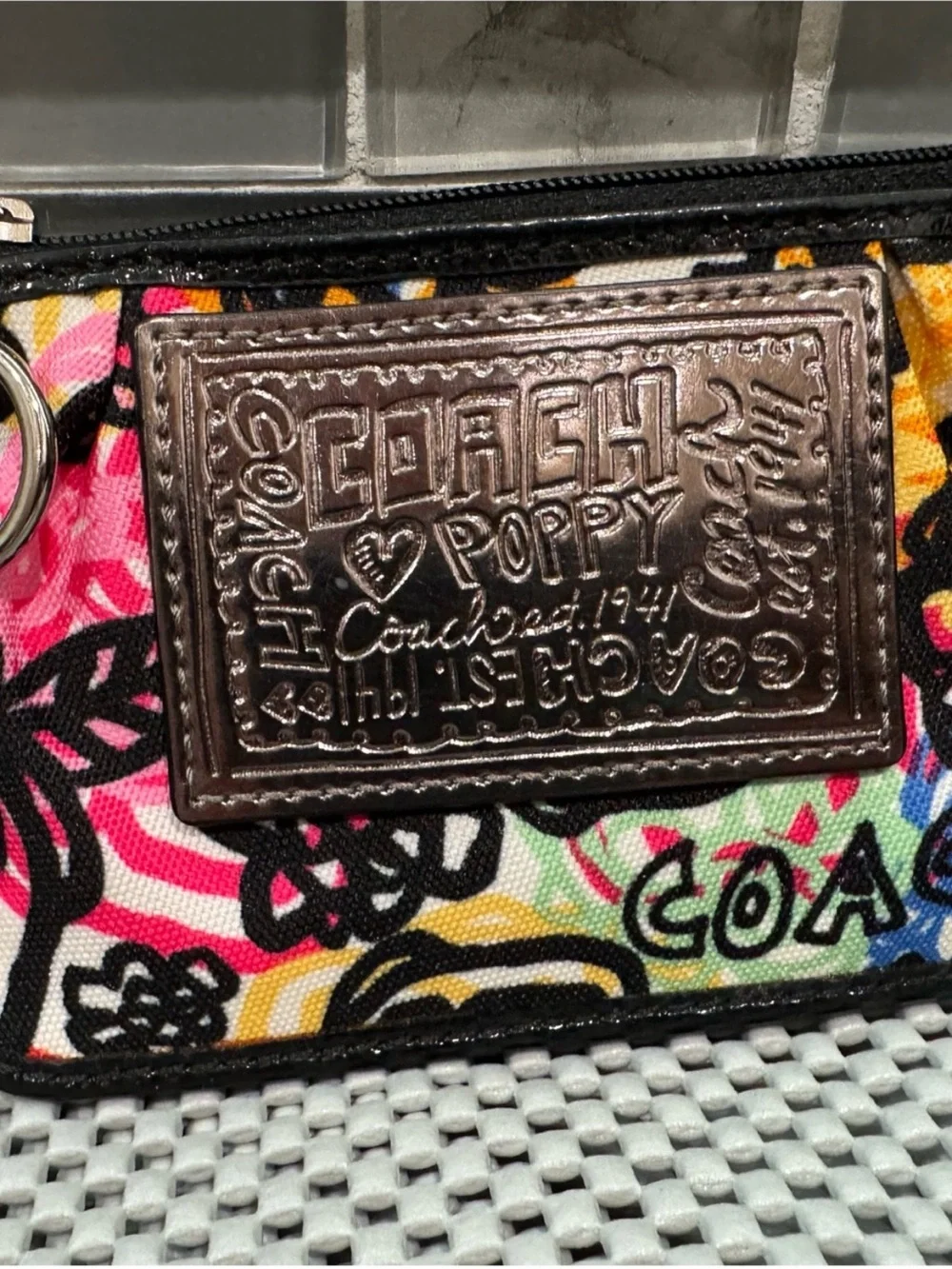 Coach Multicolor Floral Zip Card Case with key chain like new